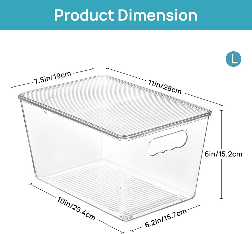 Vtopmart 8 Pack Clear Stackable Storage Bins with Lids, Large Plastic Containers with Handle for