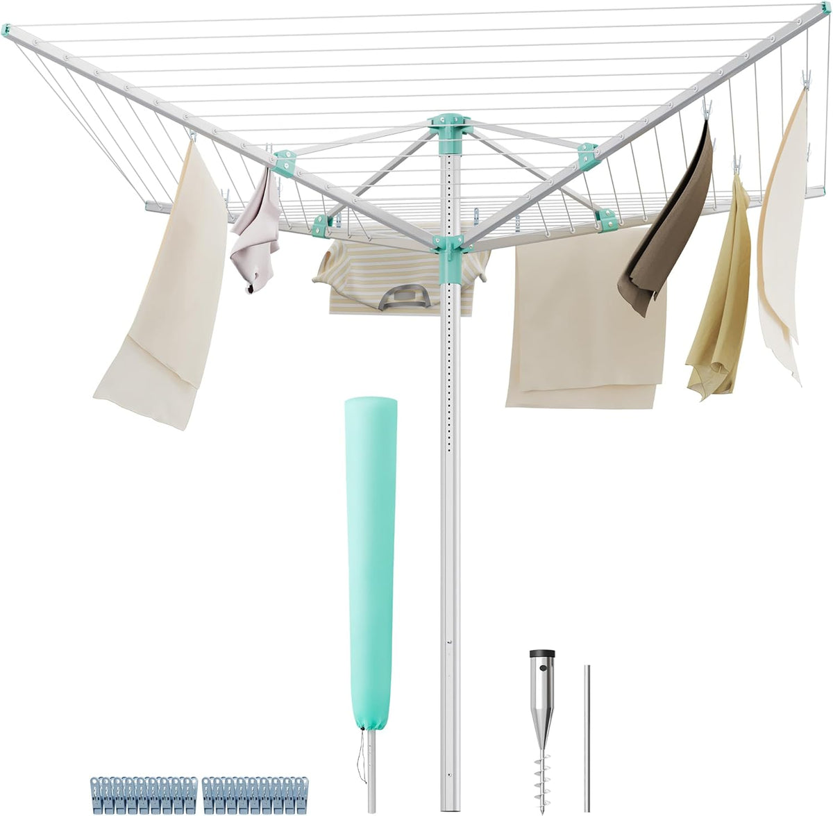 SONGMICS Umbrella Drying Rack, Retractable Outdoor Drying Rack, Height Adjustable, 197 ft Long