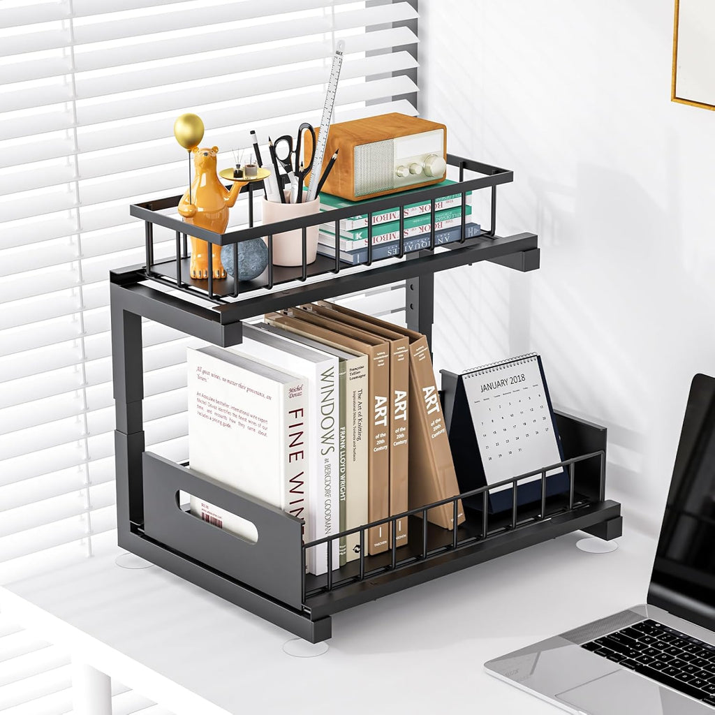 Under Sink Organizer Storage 2-Tier Heavy Duty Metal Pull Out Cabinet Organizer Slide Out Sink