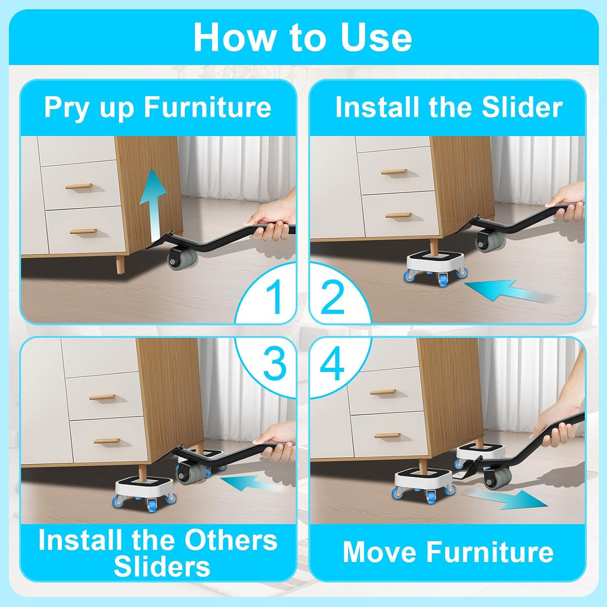 New Upgrade Furniture Sliders, Furniture Dolly with 360° Rotatable Wheels, Furniture Movers for