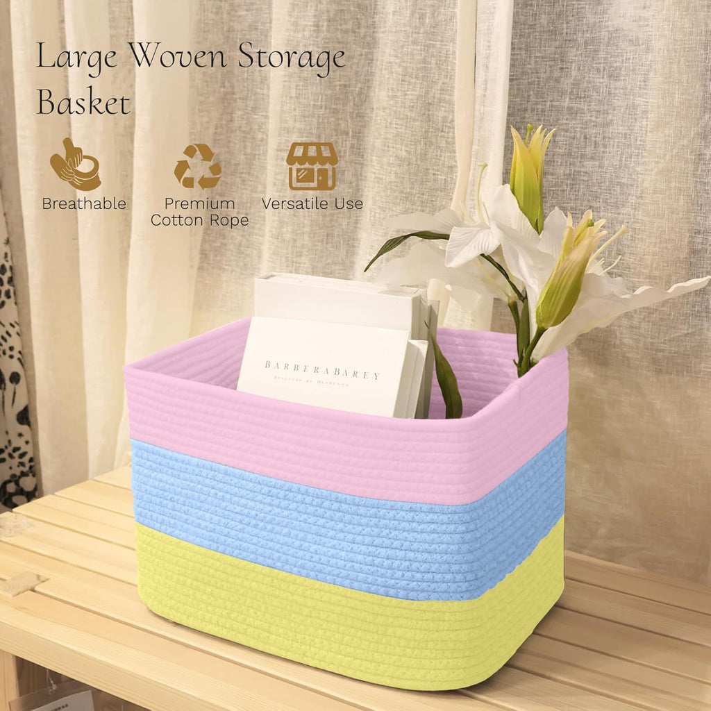 Hopegiver Woven Storage Baskets 15x11x10 Inch, 3 Pack Collapsible Cube Storage Bin for Shelves