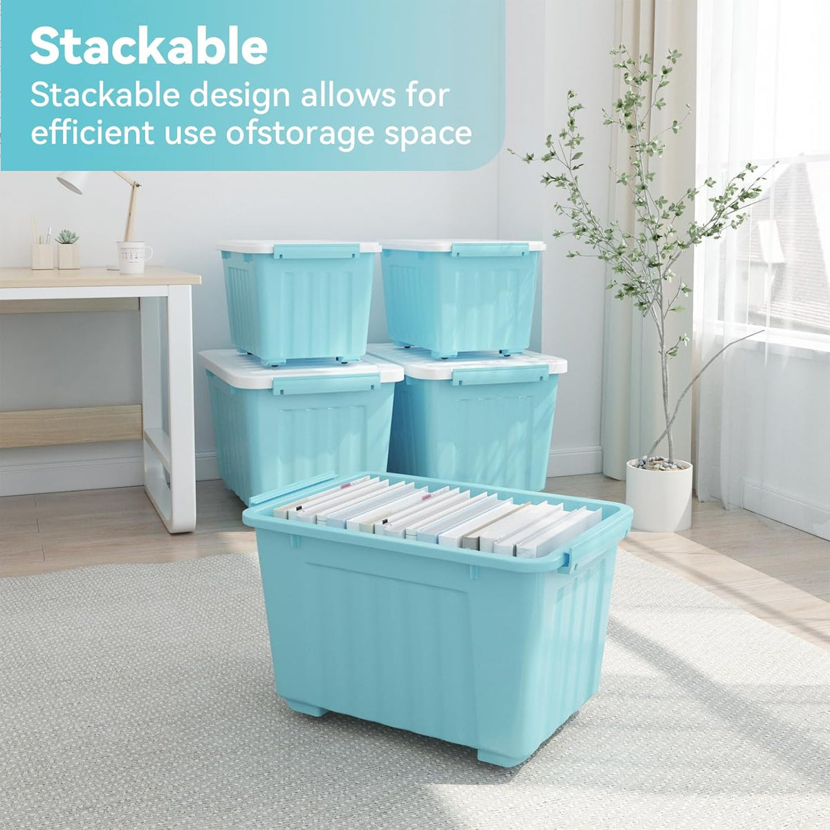 Nazhura 72 Quart Plastic Storage Bin, Stackable and Nestable Storage Boxes with Lids and Secure