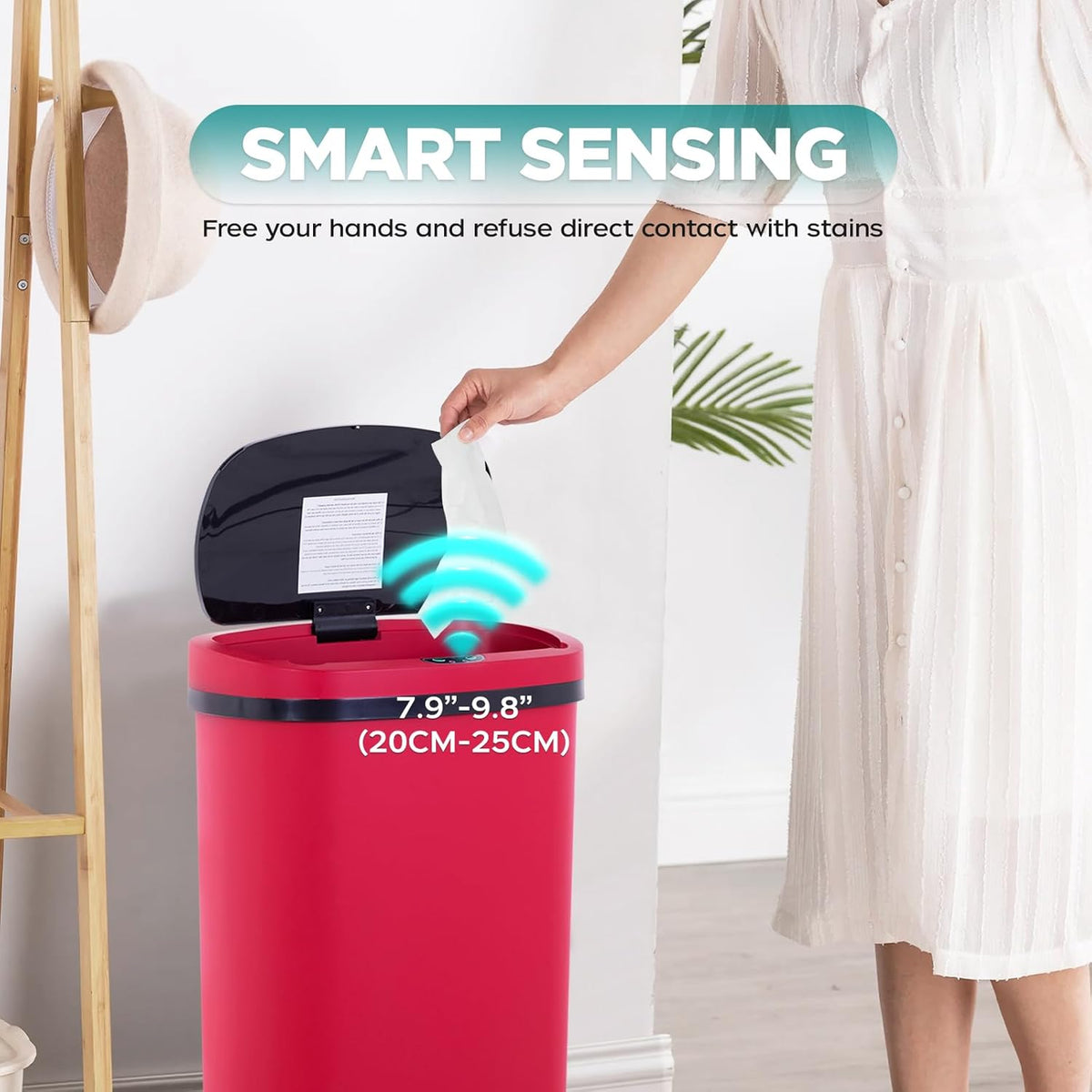 Automatic Motion Sensor Bathroom Trash Can with Lid, 13 Gallon Touchless Trash Bin, Smart Dog Proof