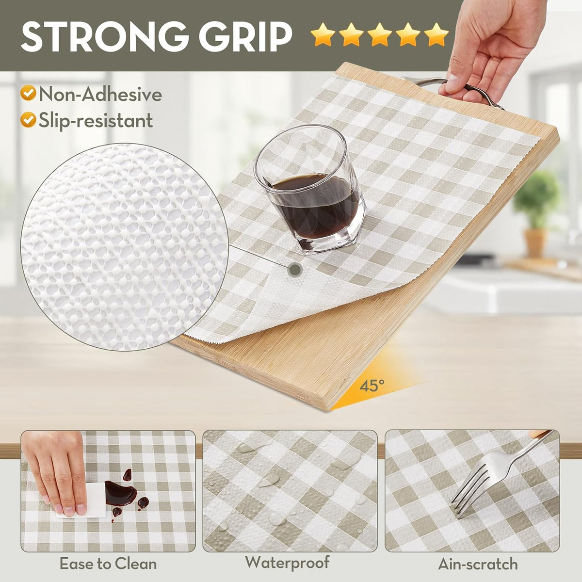 Drawer Shelf Liner for Kitchen Cabinet Liner Non-Adhesive Non-Slip Shelf Thick Strong Grip