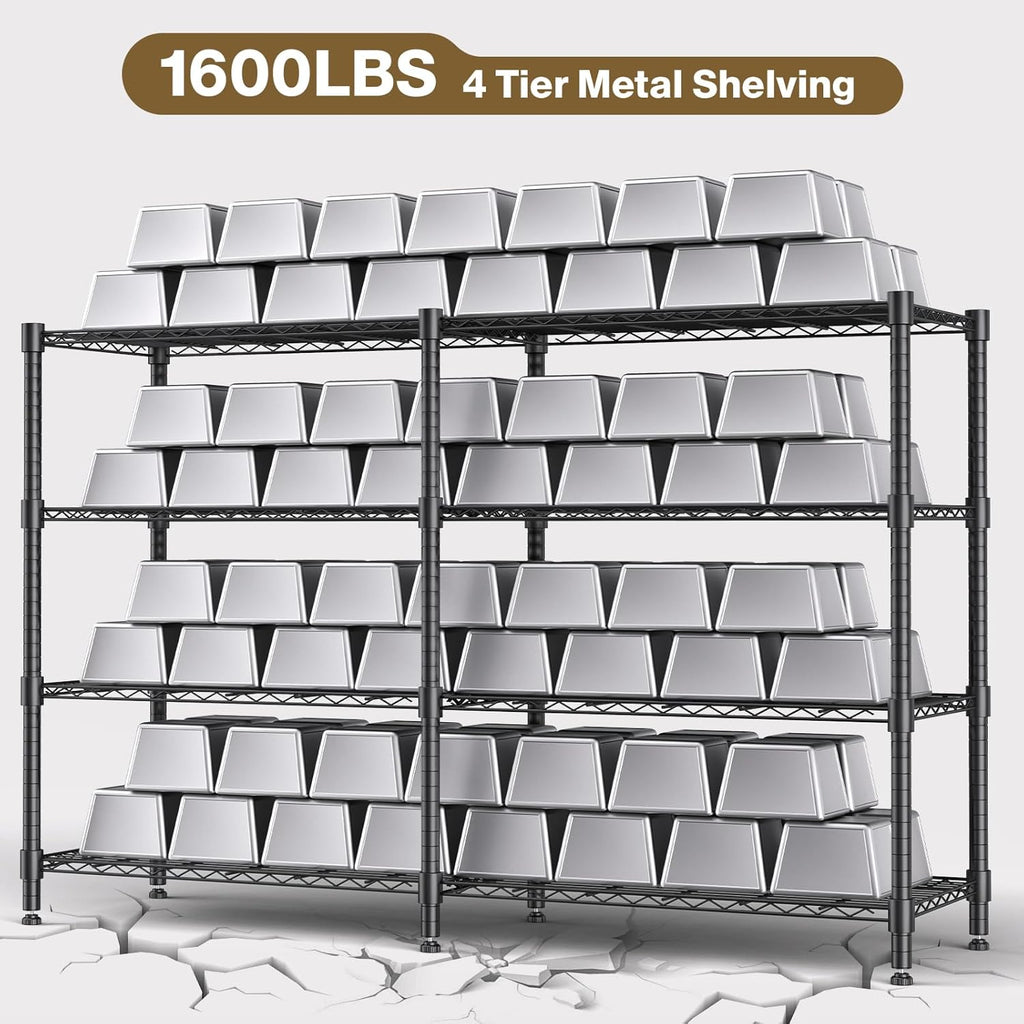 Himimi 4-Tier Adjustable Metal Shelving - 1600LBS Capacity, Heavy Duty Wire Organizer for Kitchen