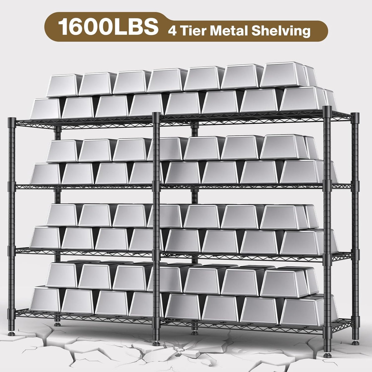Himimi 4-Tier Adjustable Metal Shelving - 1600LBS Capacity, Heavy Duty Wire Organizer for Kitchen