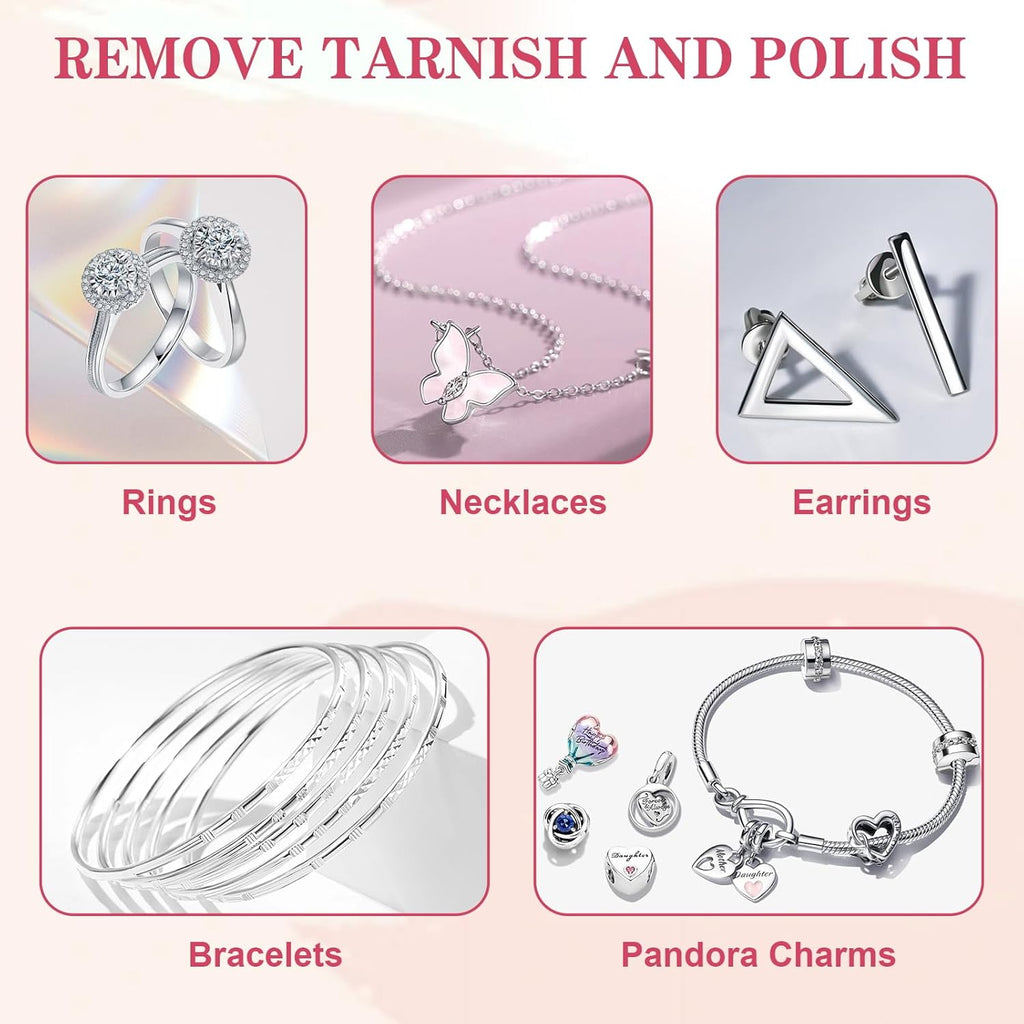 28 Pcs Jewelry Polishing Cloth for Sterling Silver Jewelry, Pink Cleaner Cloth for Rings, Includes