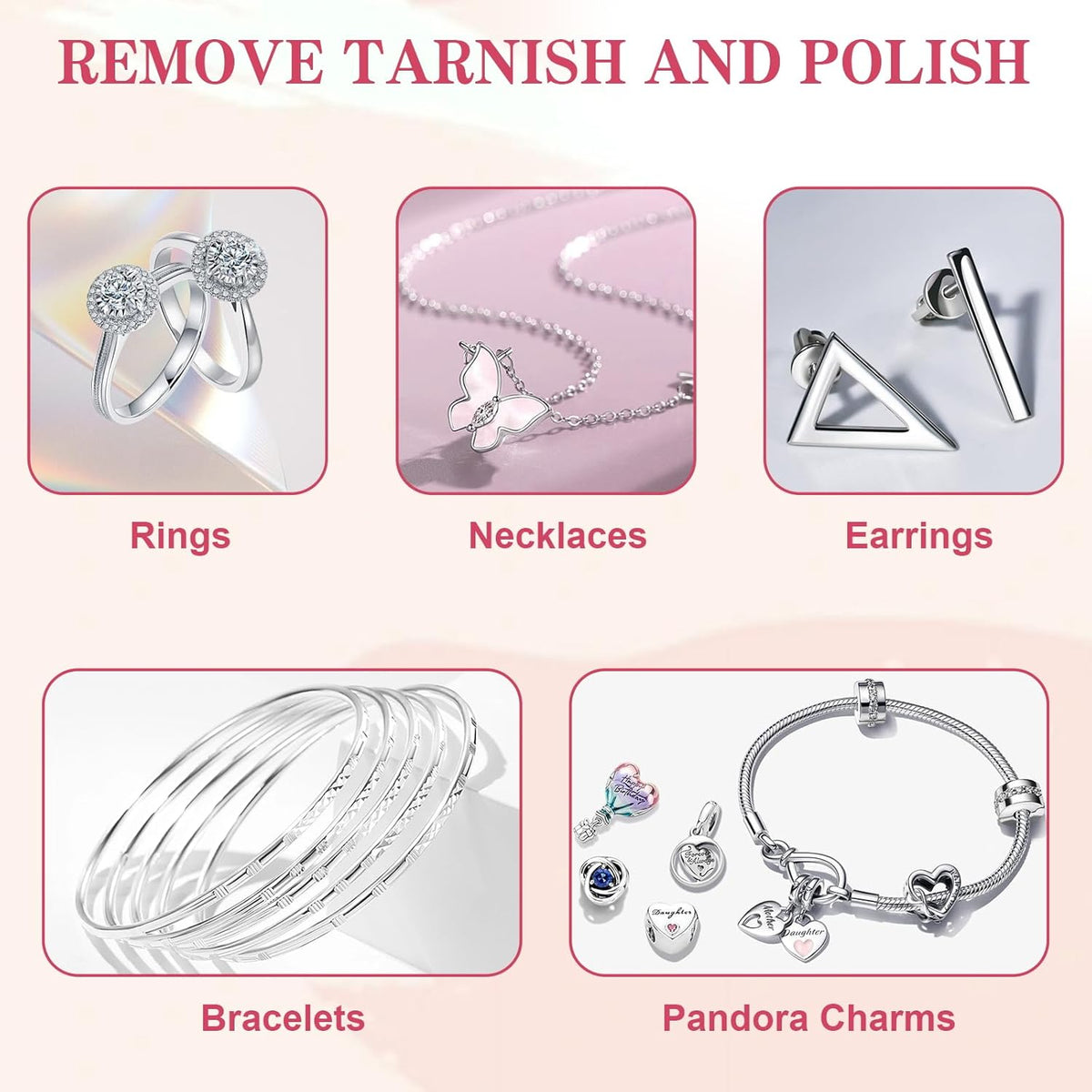 28 Pcs Jewelry Polishing Cloth for Sterling Silver Jewelry, Pink Cleaner Cloth for Rings, Includes