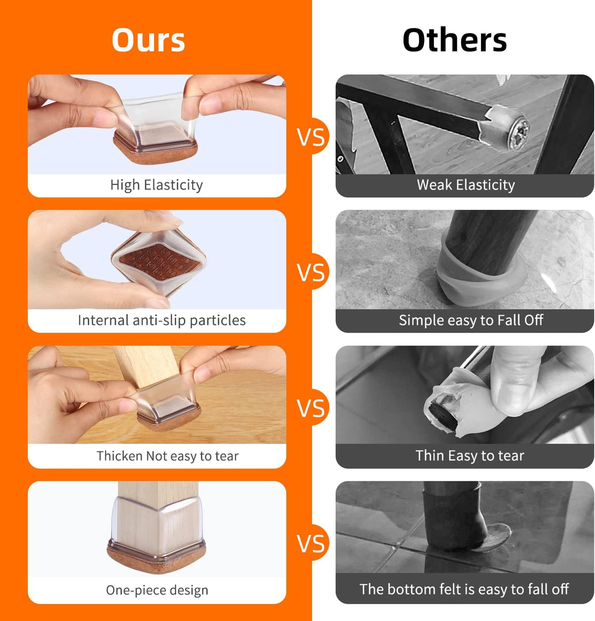 Ezprotekt Chair Leg Floor Protectors for Hardwood Floors, Felt Furniture Pads, Silicone Felt