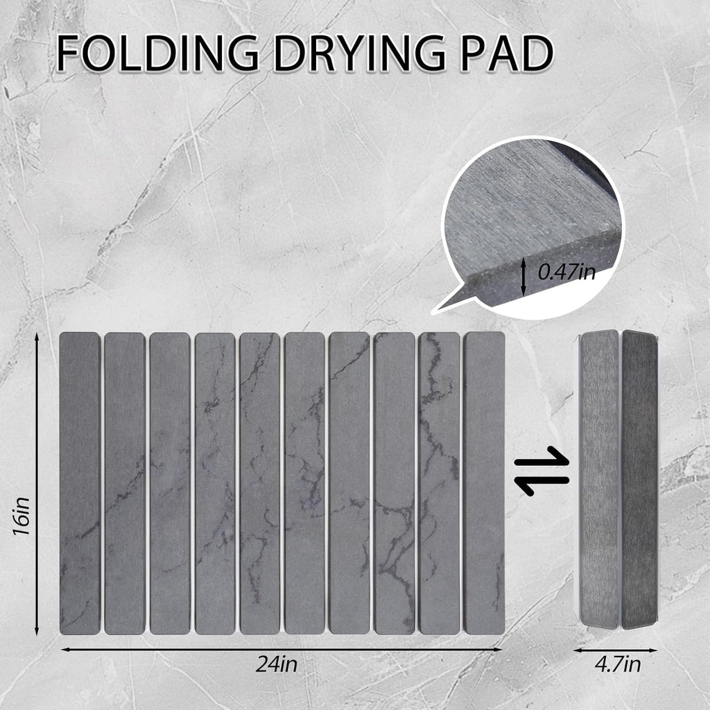 Stone Drying Mat for Kitchen Counter 24"×16" ,Large Dish Drying Mat with Drainage Grooves, Non-Slip