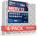 BNX TruFilter 20x22x1 Air Filter MERV 13 (4-Pack) - MADE IN USA - Electrostatic Pleated Air