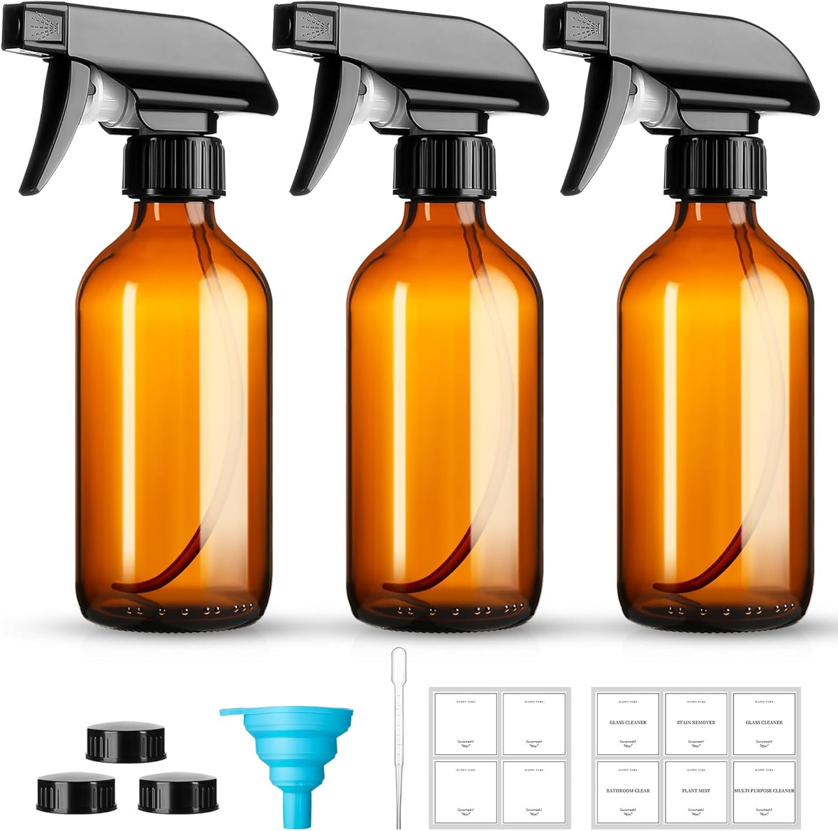 8oz Amber Glass Spray Bottles,3 Pack Glass Spray Bottles Refillable Empty Bottle with Adjustable