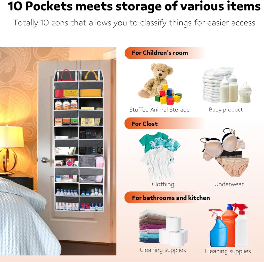 2 Pack Over the Door Organizer 5 Tiers, Extra Large Behind Door Storage of 10 Compartments, 80 lbs
