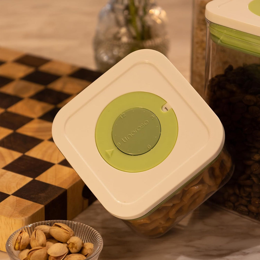 linoroso Set of 4 Pop Airtight Food Storage Containers with Date Recording Lids, Stackable Plastic