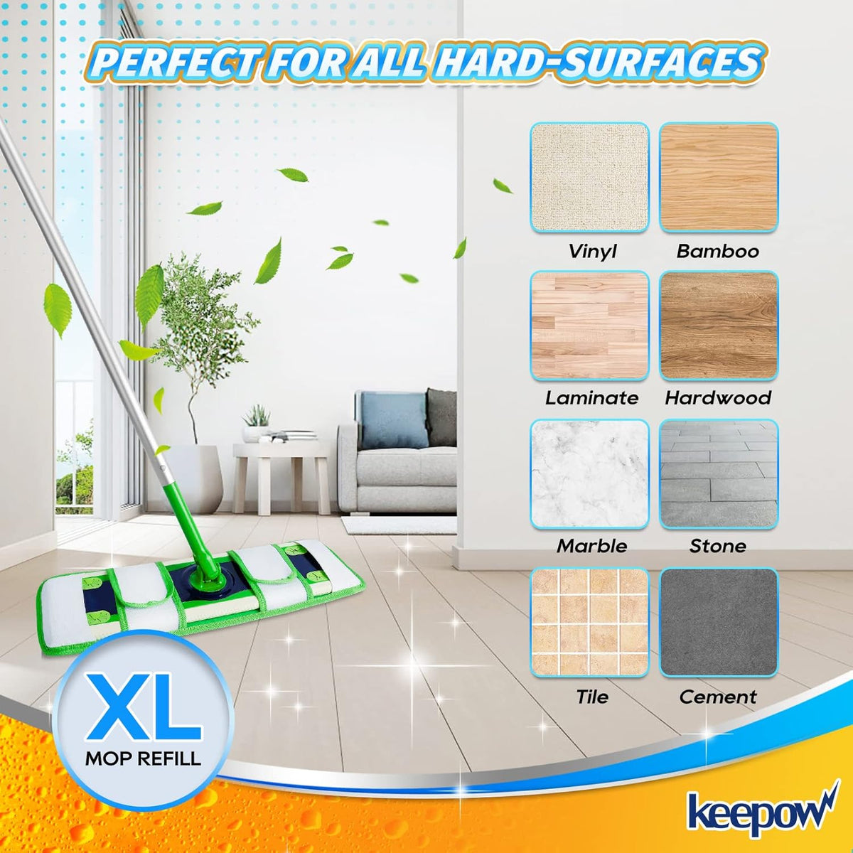 KEEPOW XL Wet Pads Refills for Swiffer XL, Wet Mopping Cloths for Swiffer XL Mop, Reusable