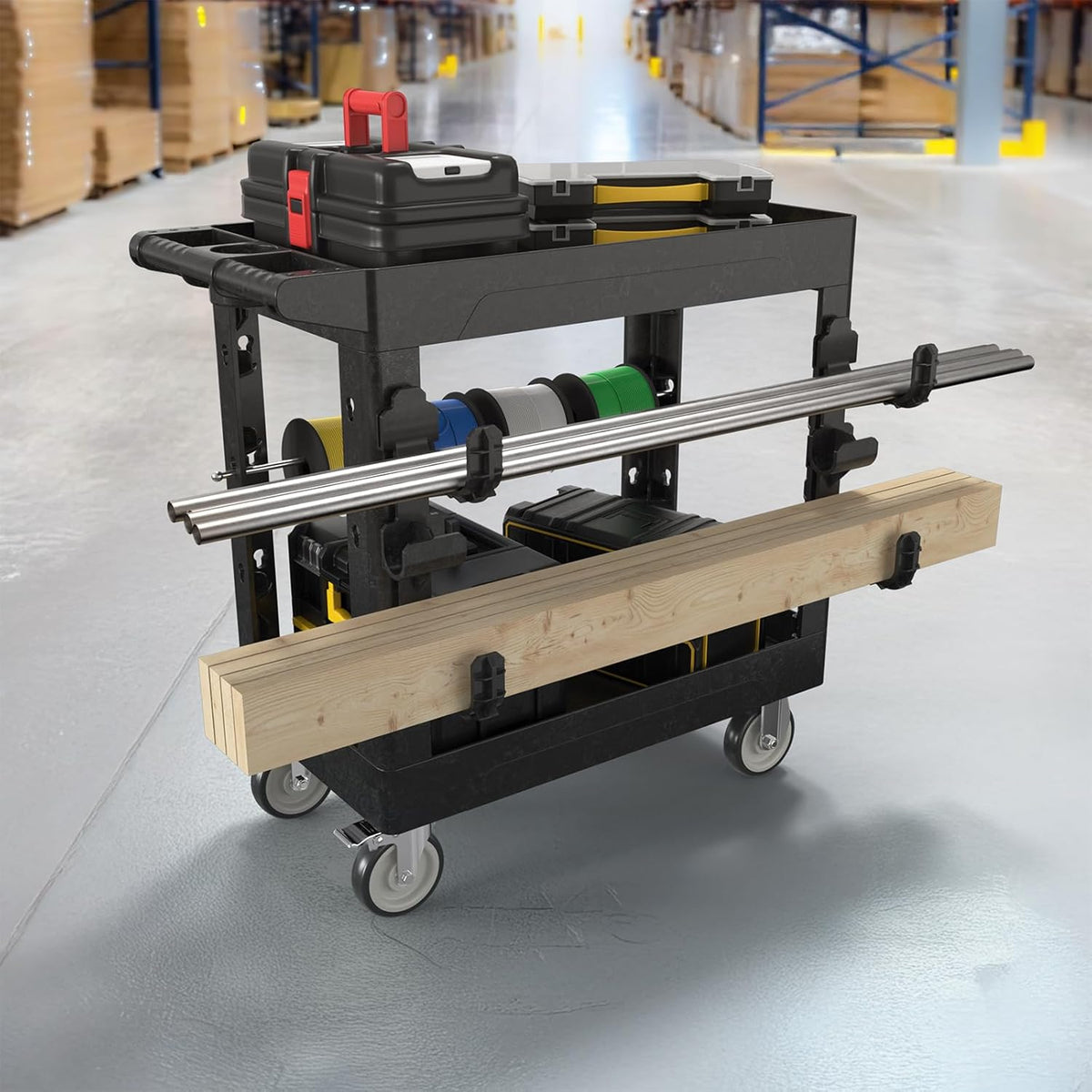Heavy Duty Rolling Utility Cart with Wheels 2-Tier Utility Plastic Service Work Cart for Shop