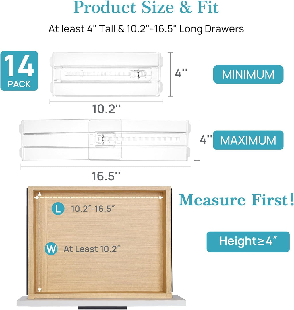Vtopmart 14 Pack Drawer Dividers for Clothes, 4" High 10.2"-16.6" Adjustable Expandable Dresser