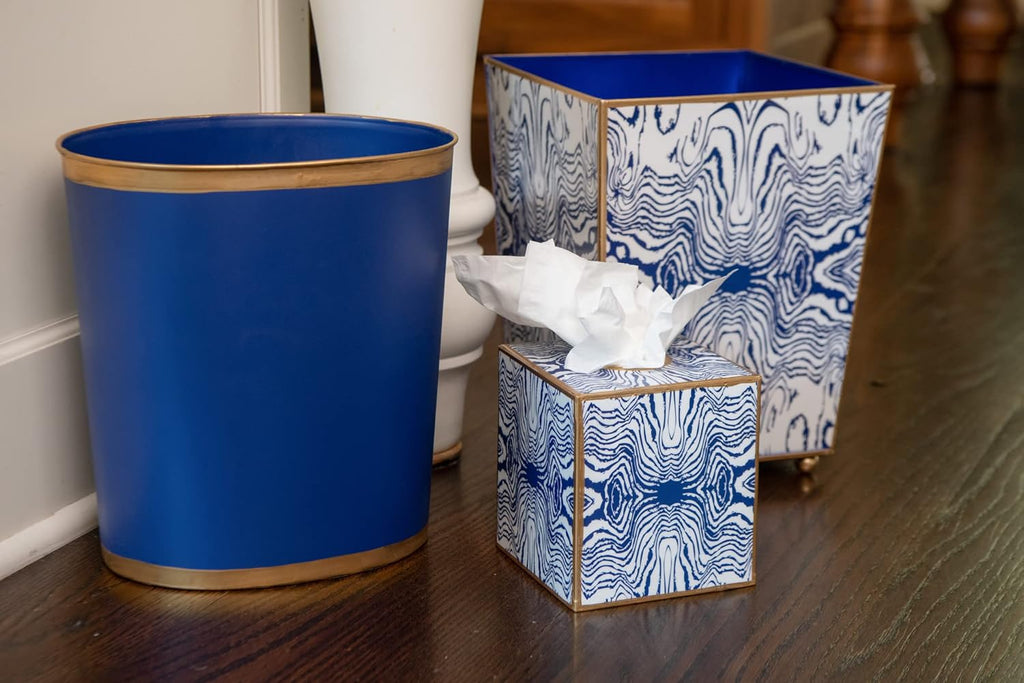 Jaye's Studio Mattie Decorative White and Gold Bathroom Trash Can, Metal Waste Basket Modern