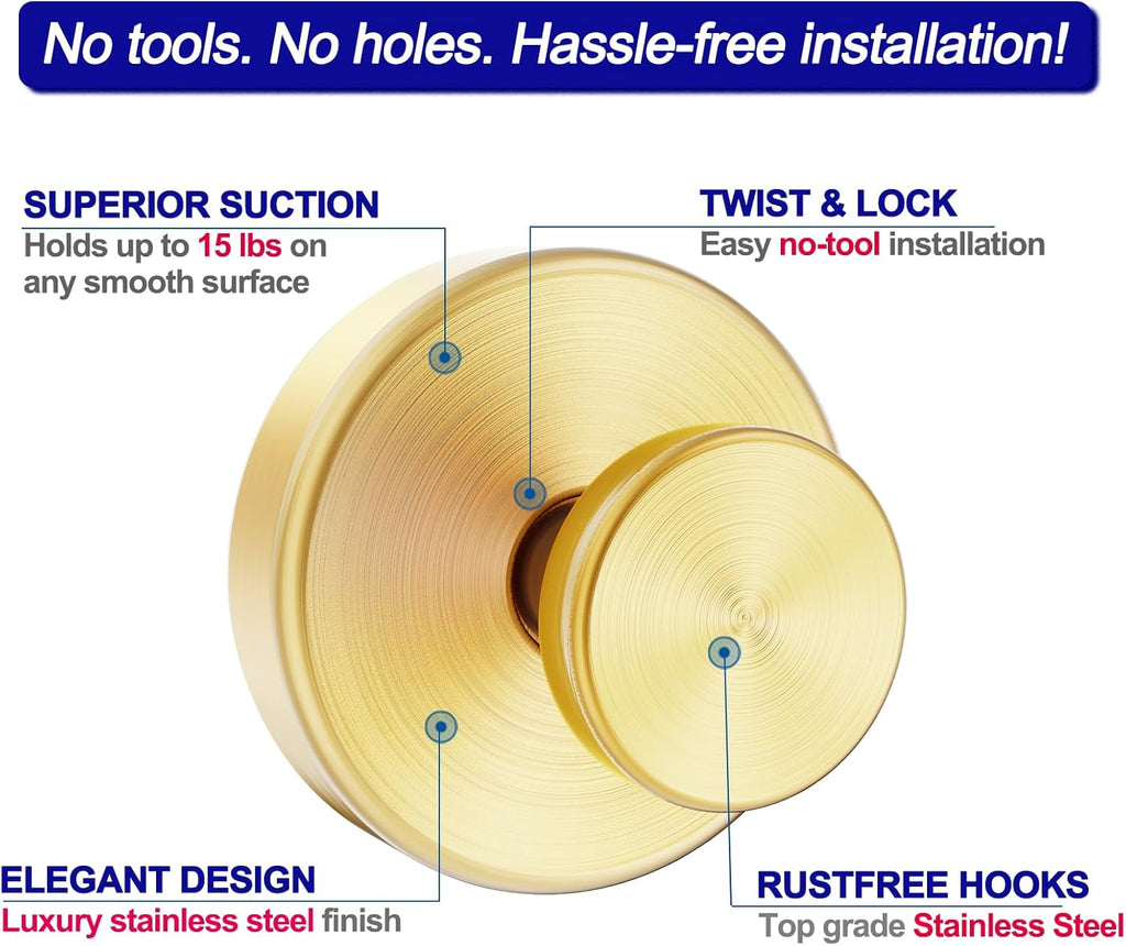Suction Cup Hooks for Shower, Removable Towel Hooks for Bathroom Window Glass Door Wall, Bath Robe