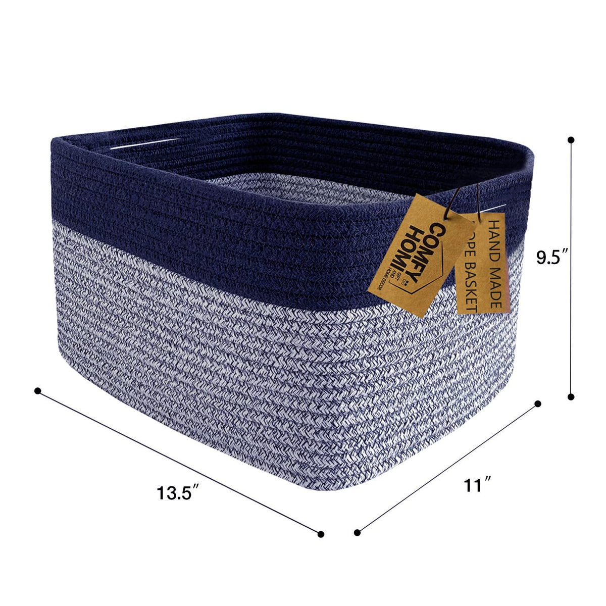 COMFY-HOMI 3PACK Rectangular Cotton Rope Basket With Handles for Shelves|Dog Toy|Baby Gift - Dark