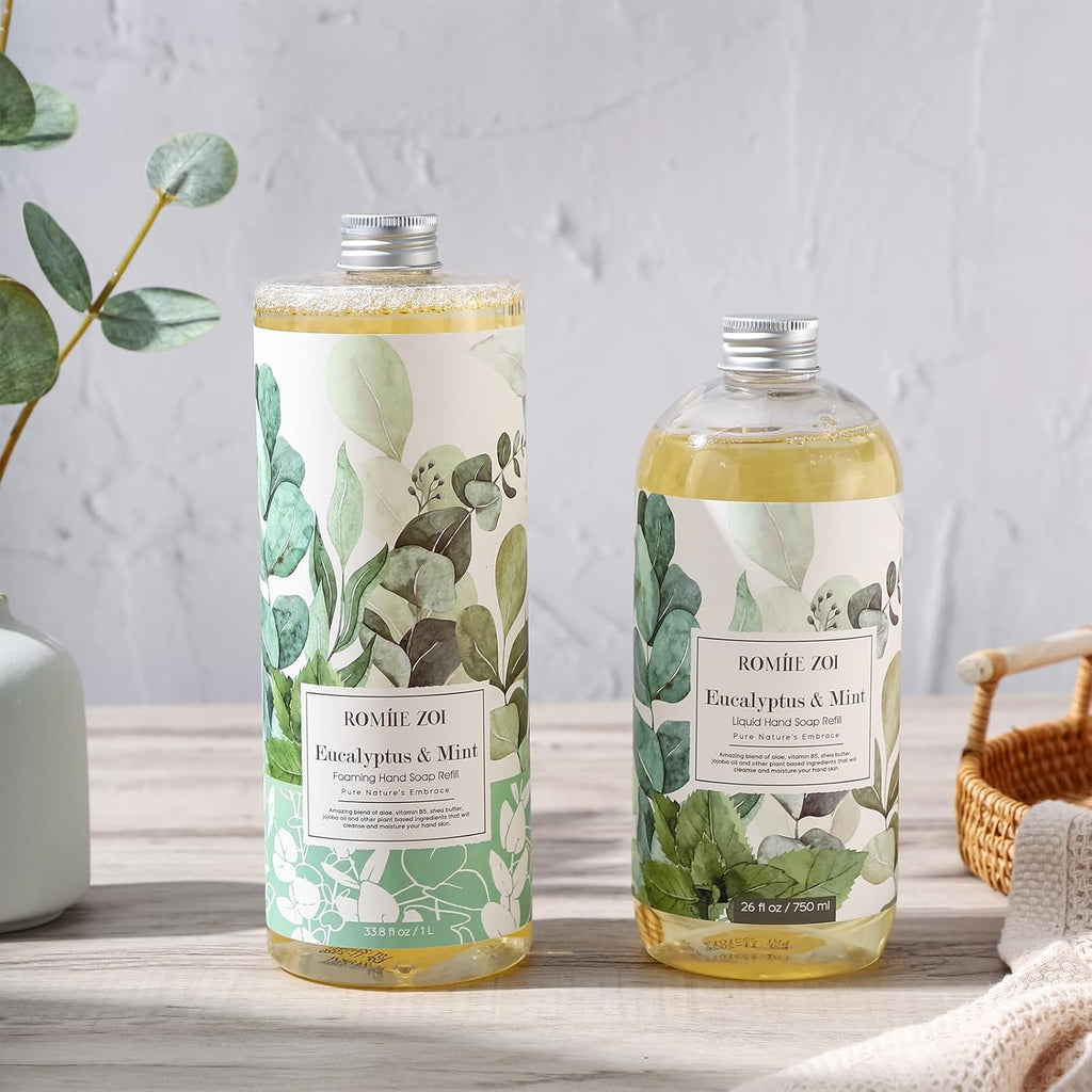 ROMIIE ZOI Liquid Hand Soap Refills, Eucalyptus & Mint, Gentle & Moisturizing Formula, 750 ML/ 26