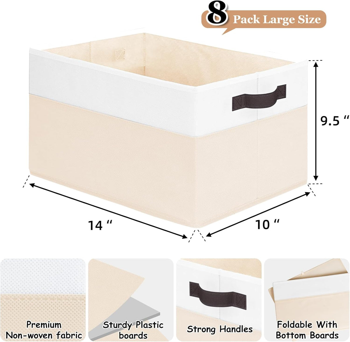 Criusia 8 Pack Large Storage Basket, Fabric Blanket Basket Living Room, Toy Organizers and Storage