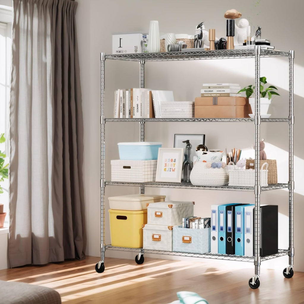 Himimi Storage Shelves 60"W Wire Shelving with Wheels 2600LBS Heavy Duty Metal Shelves for Storage