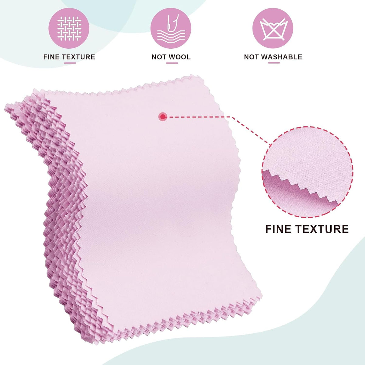 50 Pack Jewelry Polishing Cloth, 3.15" x 3.15" Pink Cleaning Cloths, Small Silver Cleaning &