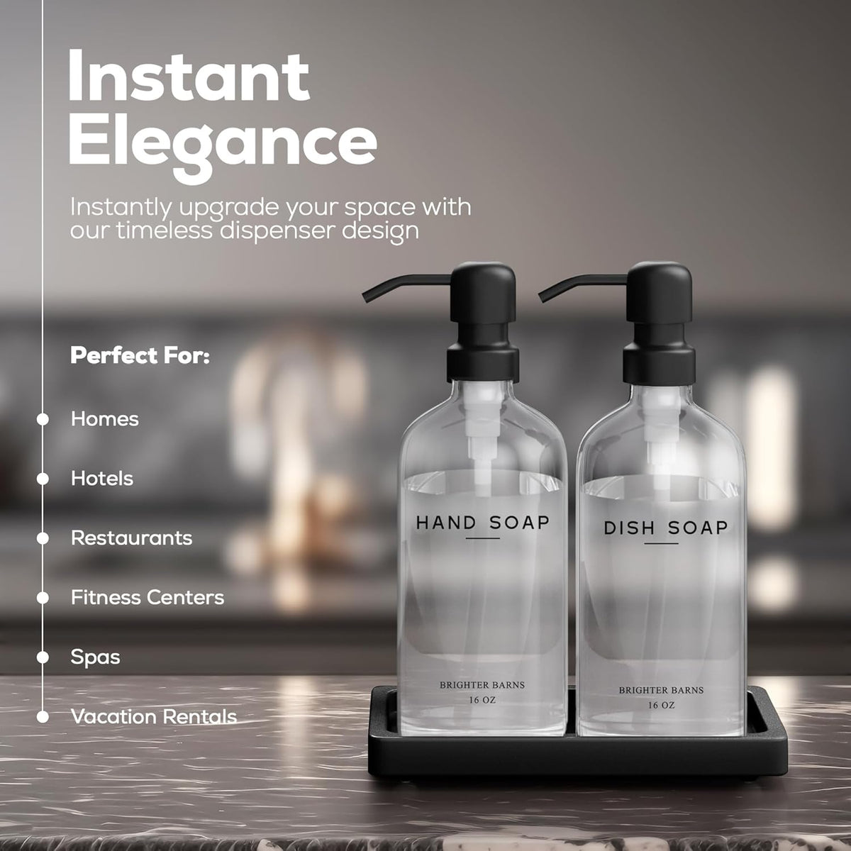 Glass Hand and Dish Soap Dispenser Set by Brighter Barns - Kitchen Soap Dispenser Set with Tray