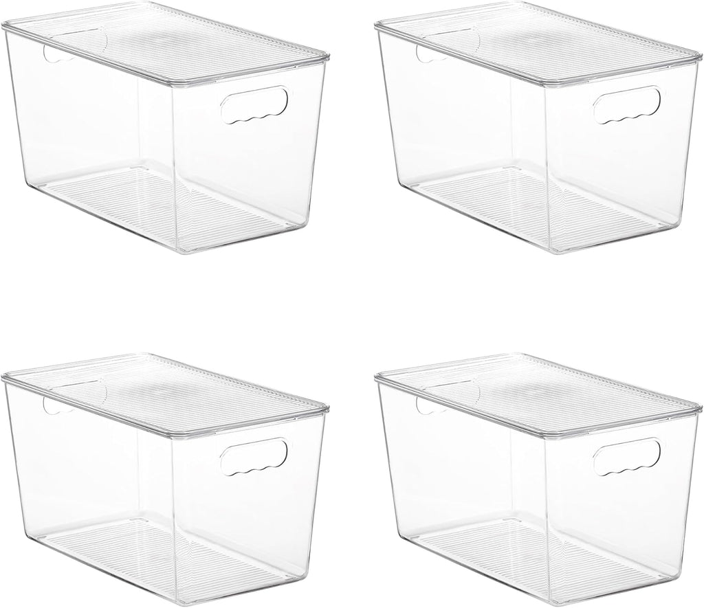 Vtopmart 4 Pack Clear Stackable Storage Bins with Lids,XLarge Plastic Containers with Handle for
