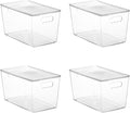 Vtopmart 4 Pack Clear Stackable Storage Bins with Lids,XLarge Plastic Containers with Handle for