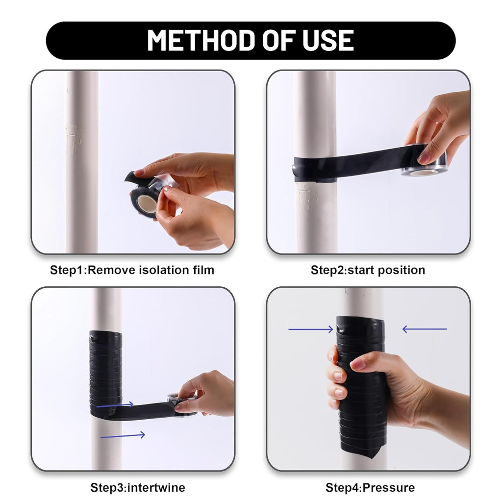 Self Fusing Silicone Tape 2 Rolls 1 in x 10' Black Waterproof Rescue Tape Rubber Leak Silicone
