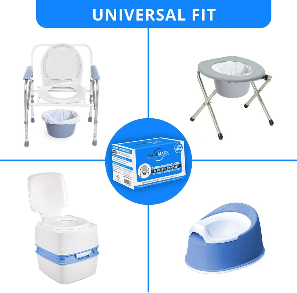 100 Bedside Commode Liners Bags for Commode Toilet - Leak Proof & Odorless Potty Liners for