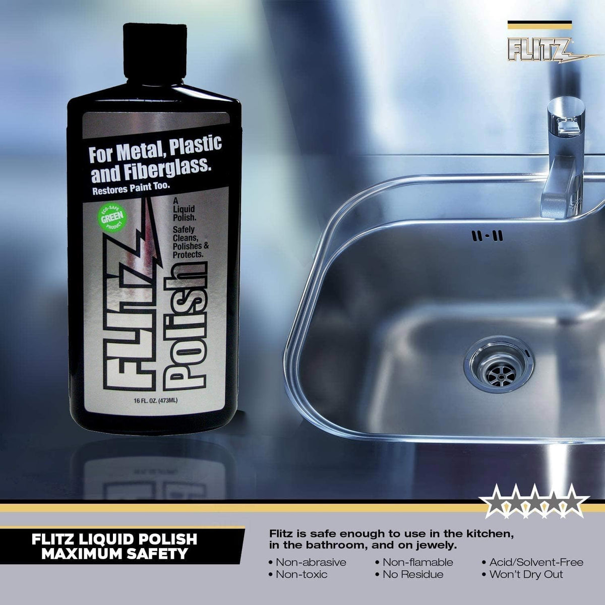 Flitz Multi Purpose Metal Polish Liquid - 3.4oz Bottle of USA-Made Tarnish Remover - For Aluminum