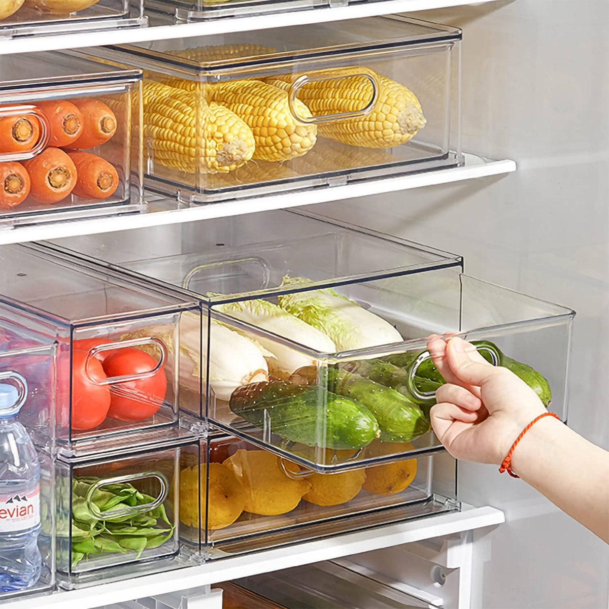 MineSign 7 pack Stackable Refrigerator Organizer Bins Pull-Out Drawers for Fruit and Veggies