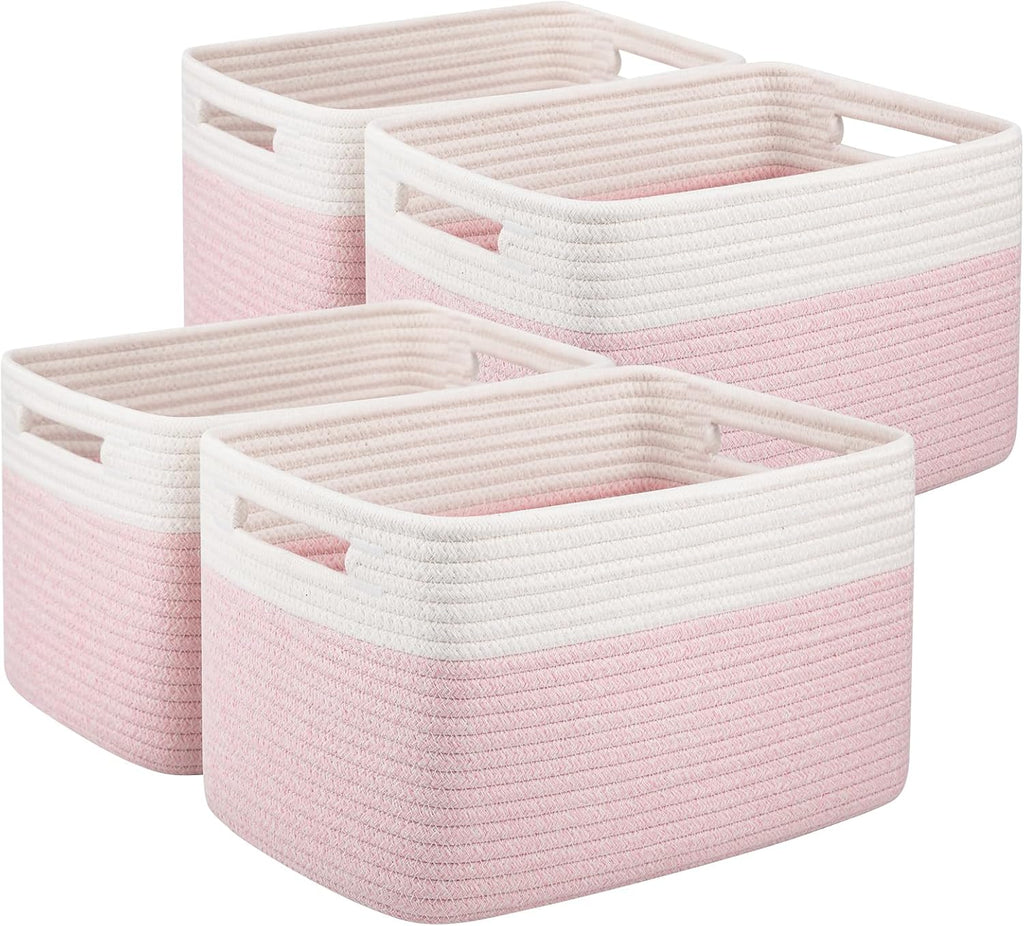 OIAHOMY 4 Pack Storage Baskets for Organizing, Basket for Shelves with Handle, Woven Baskets for