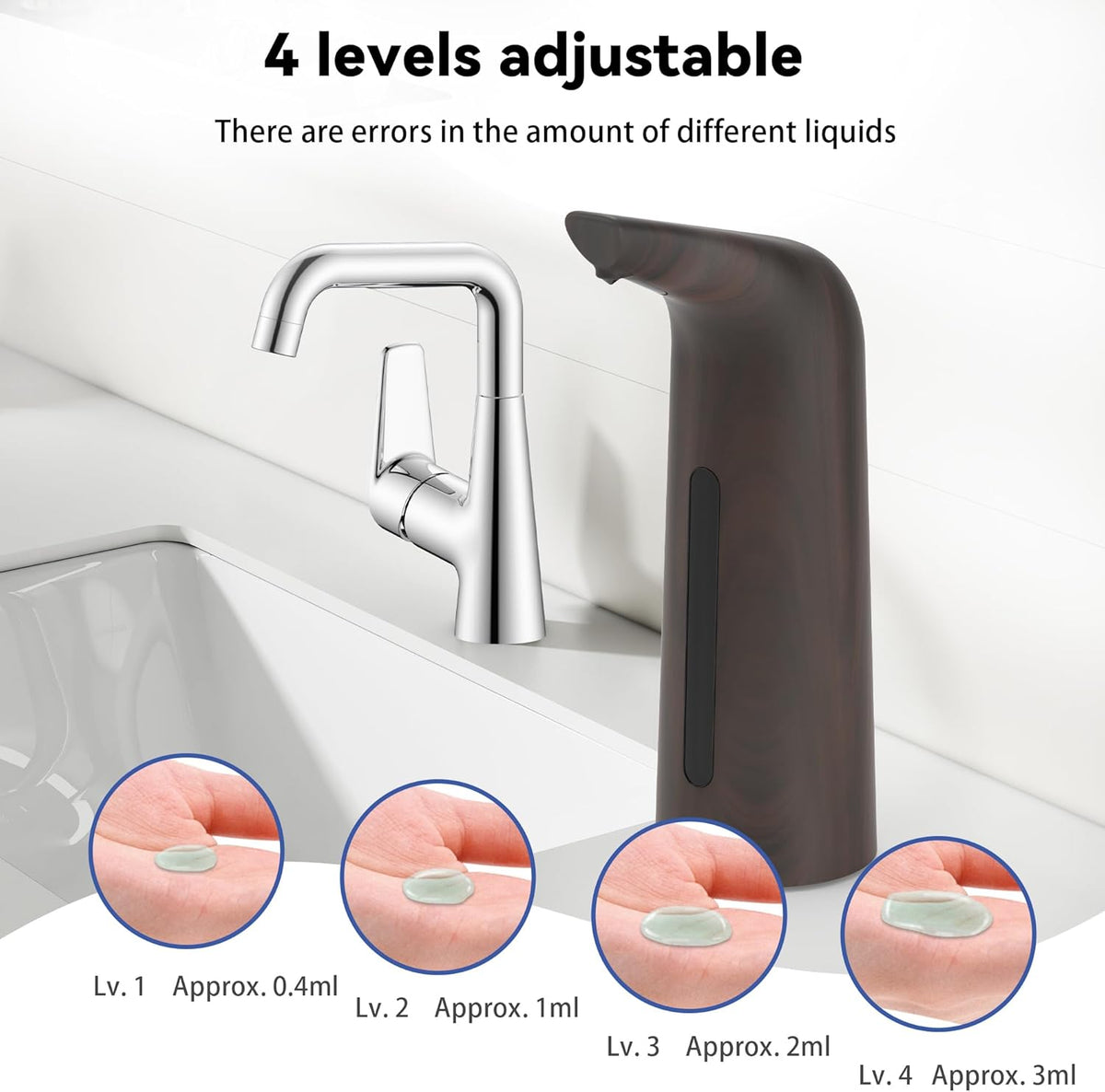 Automatic Soap Dispenser with Infrared Sensor - Adjustable 4-Level Touchless Hand Soap for Kitchen