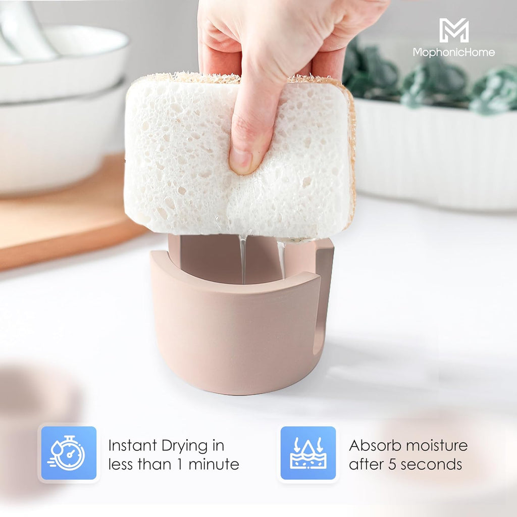MOPHONICHOME Sponge Holder, Stone Sponge Holder For Kitchen Sink - Diatomite Kitchen Sink Caddy