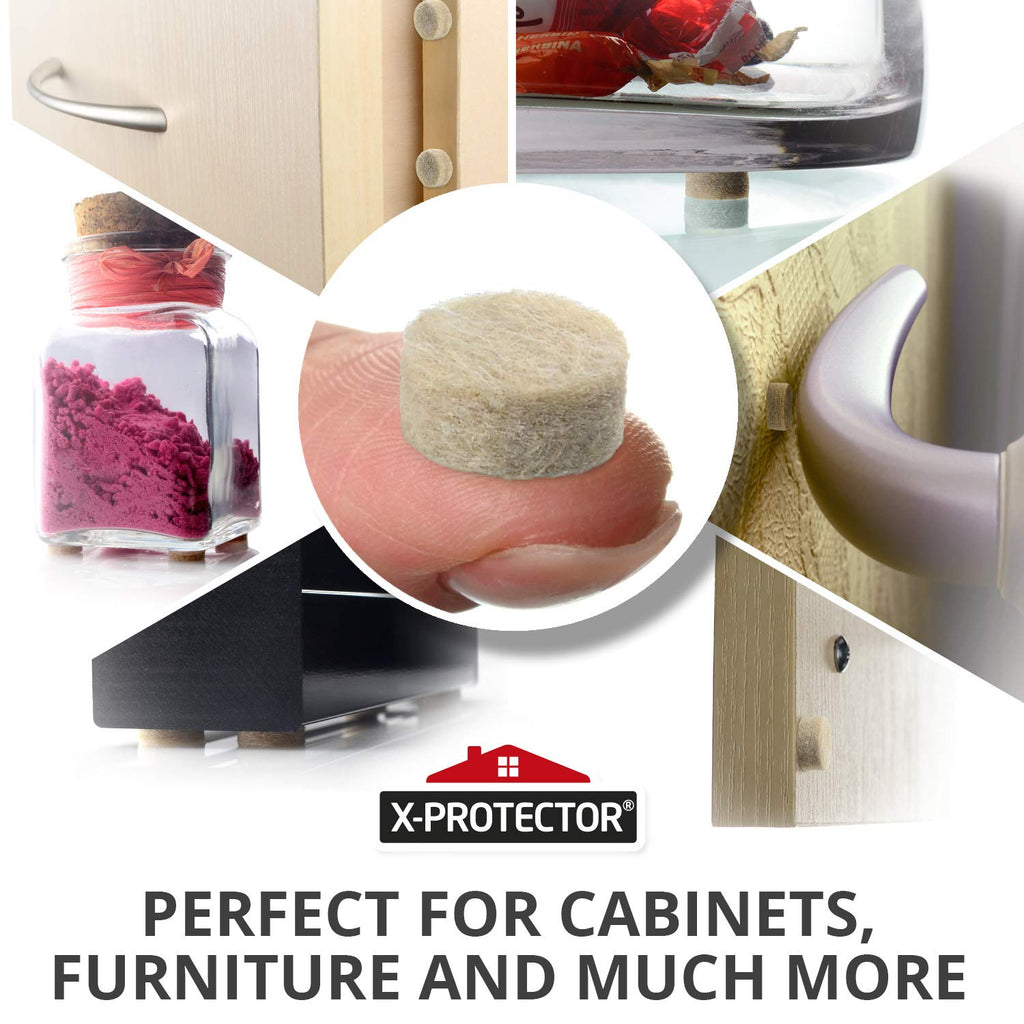 Cabinet Door Bumpers X-Protector 100 PCS – Small Felt Pads 3/8” – Ideal Beige Felt Bumpers
