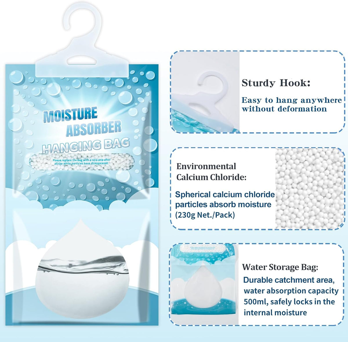 20 Pack Hanging Moisture Absorbers - Fagrance Free Dehumidifier Bags, 8.11 OZ/Pack, Removes