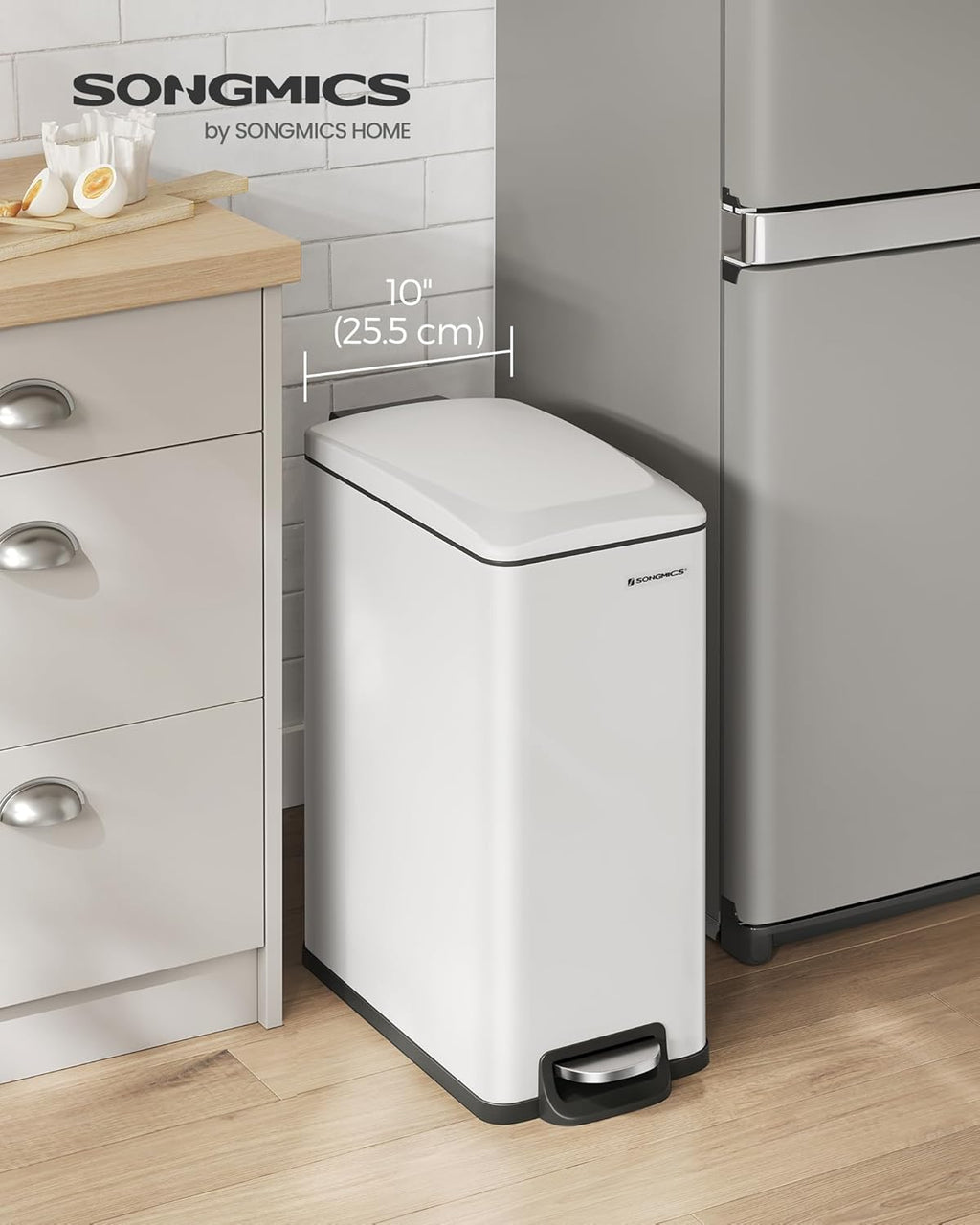 SONGMICS Slim Trash Can, 13-Gallon (50 L) Garbage Can for Narrow Spaces with Soft-Close Lid, Inner
