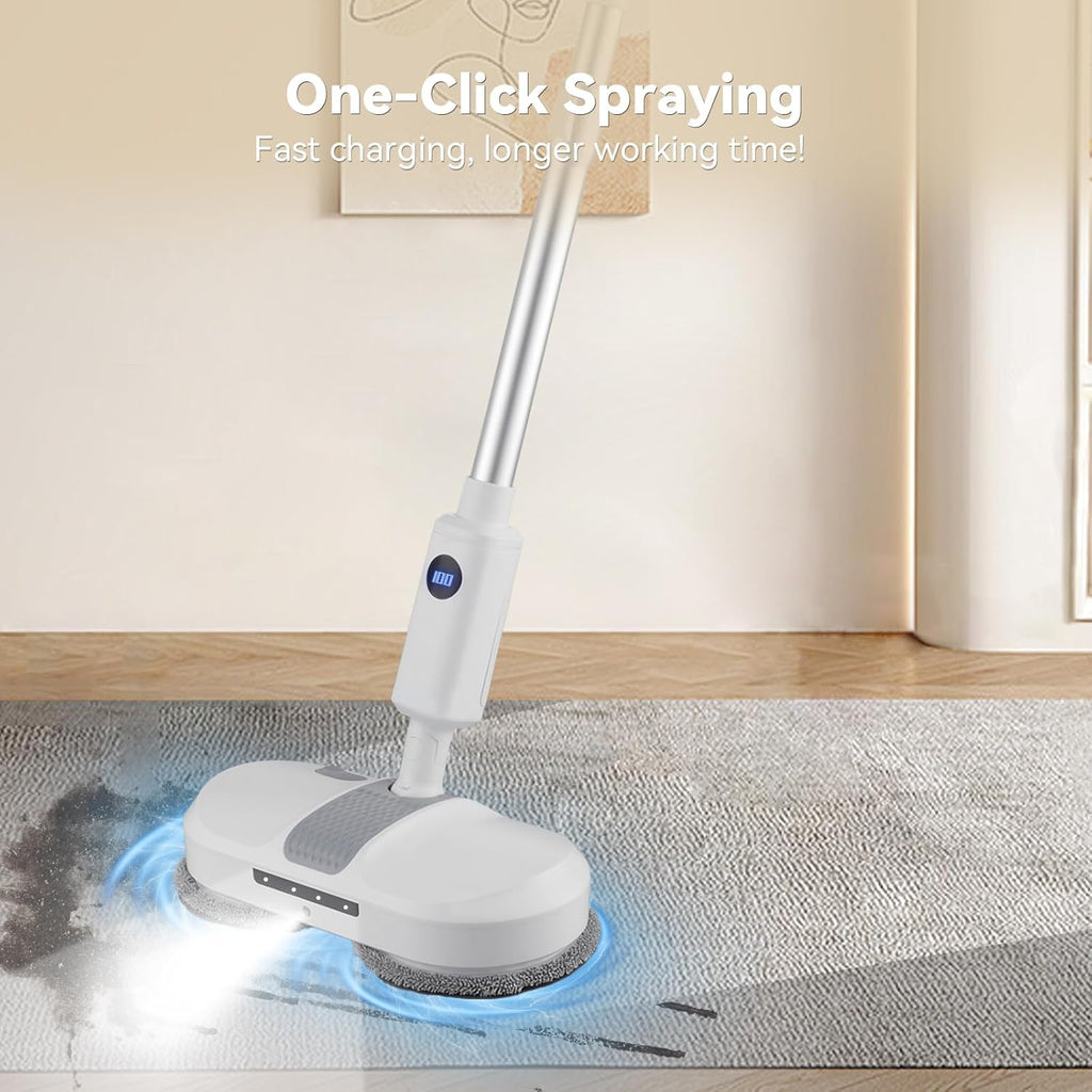 Cordless Electric Mop, Dual Motor Powerful Spin, Cordless Mop with LED Headlight/Water Sprayer