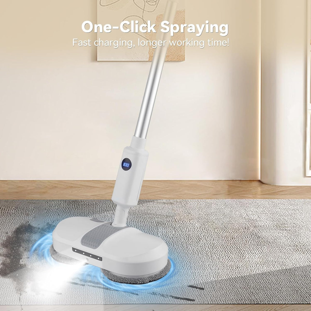 Cordless Electric Mop, Dual Motor Powerful Spin, Cordless Mop with LED Headlight/Water Sprayer