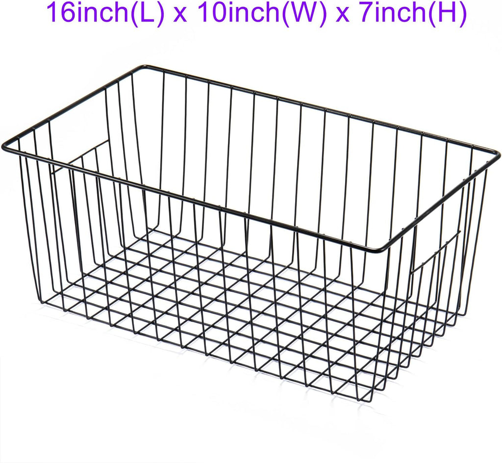 16inch Freezer Wire Storage Organizer Baskets, Household Refrigerator Bins with Built-in Handles