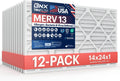 BNX TruFilter 14x24x1 Air Filter MERV 13 (12-Pack) - MADE IN USA - Electrostatic Pleated Air