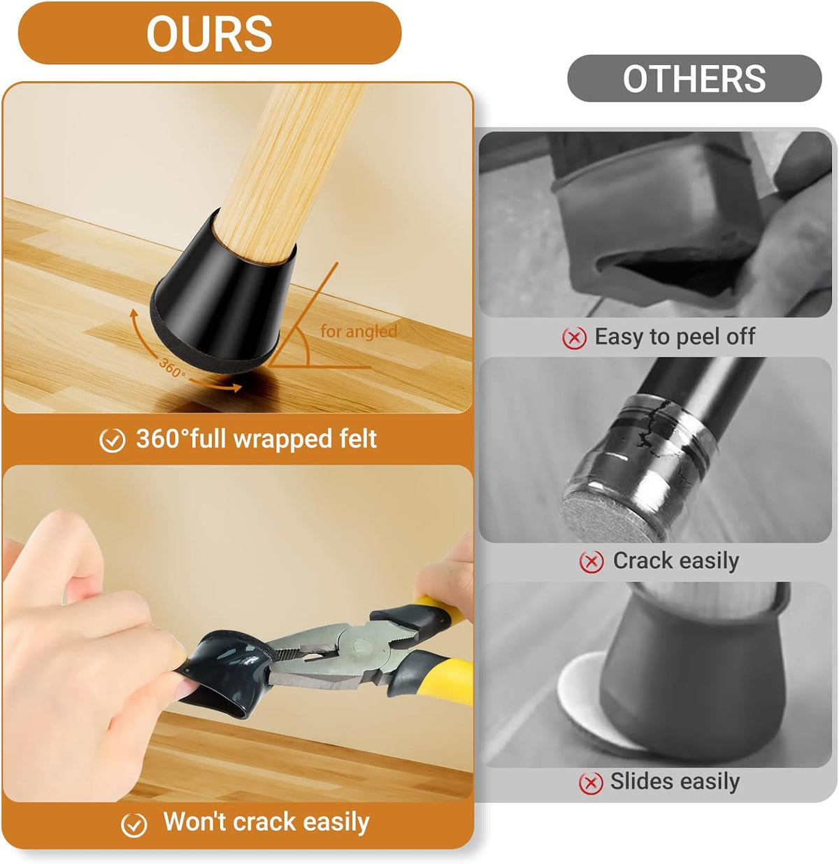 24 PCS Silicone Chair Leg Floor Protectors Small (0.8"-1") Rubber Felt Furniture Pads Chair Legs