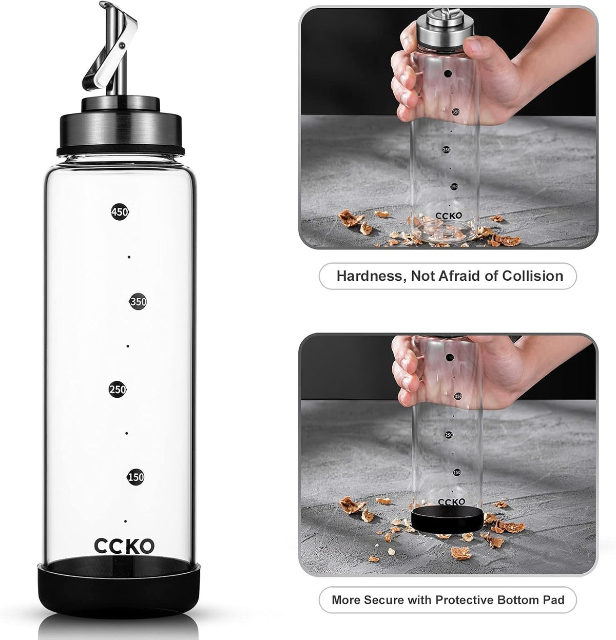 Glass Olive Oil Dispenser Bottle Shatterproof and Leakproof with Stainless Steel Spouts High