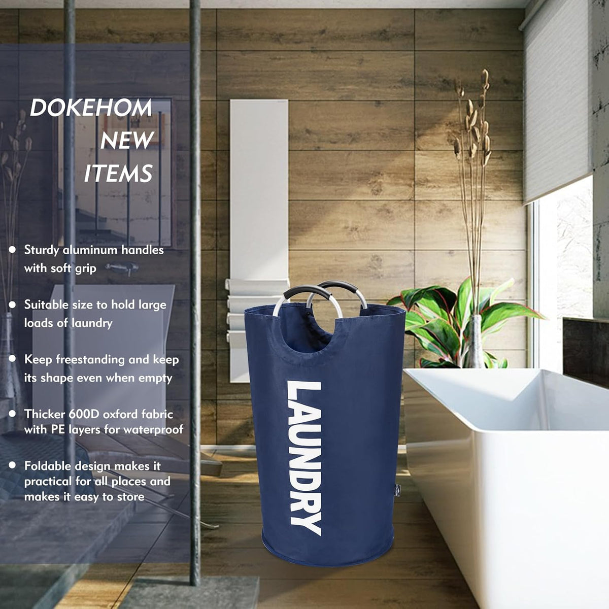 DOKEHOM 125L X-Large Collapsible Washing Laundry Basket Bag (7 Colors) for Bedroom, Fabric (Dark