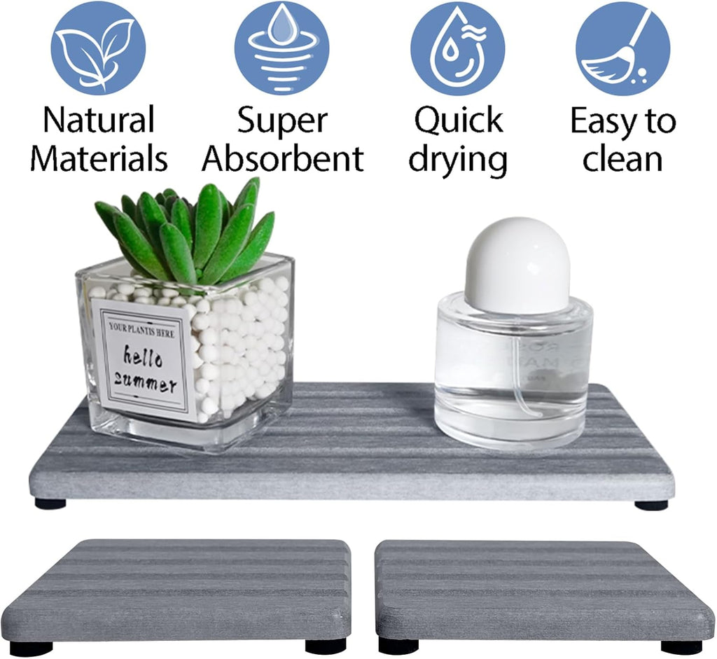 Set of 3 Diatomite Hand Soap Holder, Water Absorbing Stone Tray for Kitchen Countertop, Fast-Drying