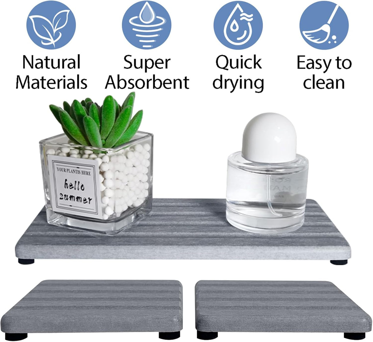 Set of 3 Diatomite Hand Soap Holder, Water Absorbing Stone Tray for Kitchen Countertop, Fast-Drying